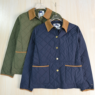 休闲棉衣 29美汤系菱格绗缝灯芯绒撞色翻领薄款 思琪女装 259