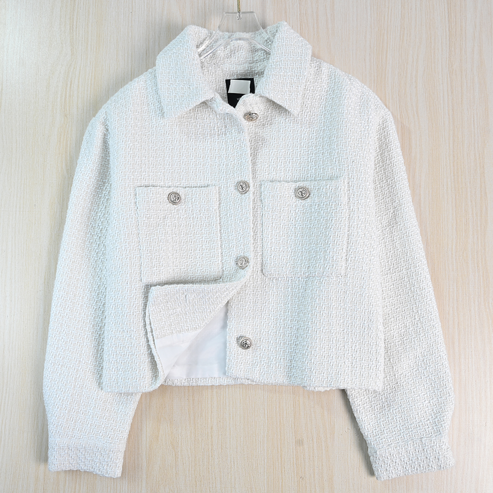 气质小香风编织纹翻领厚实短外套