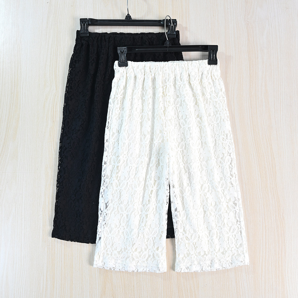思琪女装264/20  精致蕾丝钩花松紧高腰双层修身休闲针织七分裤
