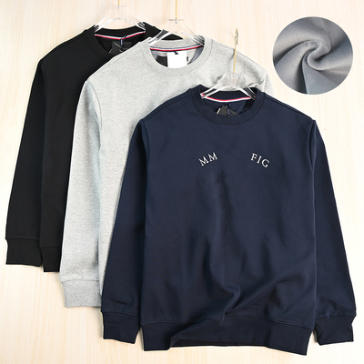 加绒加厚棉质刺绣圆领休闲卫衣