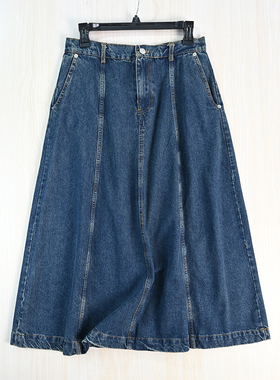 思琪女装261/19 复古水洗棉自然腰插兜A型半身牛仔裙