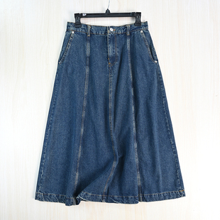 思琪女装261/19 复古水洗棉自然腰插兜A型半身牛仔裙
