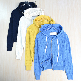 针织开衫 思琪女装 刺绣粗针棉线绞花连帽拉链休闲长袖 09经典 2510