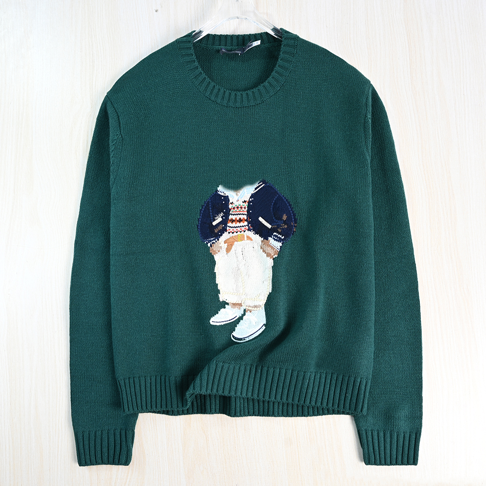 卡通熊粗针羊毛圆领长袖针织毛衣