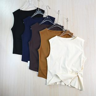 休闲无袖 思琪女装 北欧小众舒适扭结腰圆领修身 T恤 263