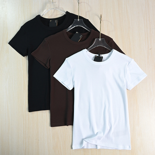 思琪女装261/12 通勤基础款弹力螺纹棉圆领修身短款短袖T恤