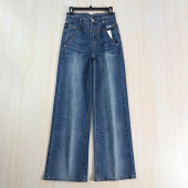 258 棉质拼接立挺高腰直筒牛仔长裤 厚款 秋冬季 思琪女装