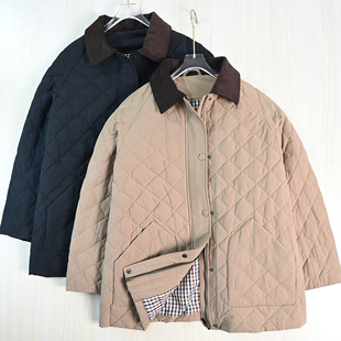 思琪女装 29菱格绗缝白鹅绒灯芯绒翻领宽松休闲保暖羽绒服 2512