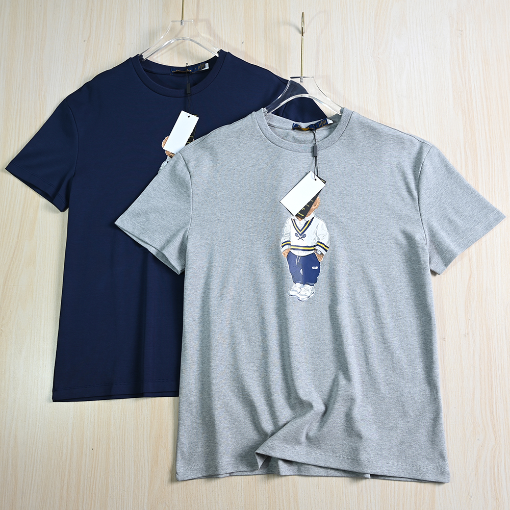 棉质卡通熊休闲直筒圆领短袖T恤