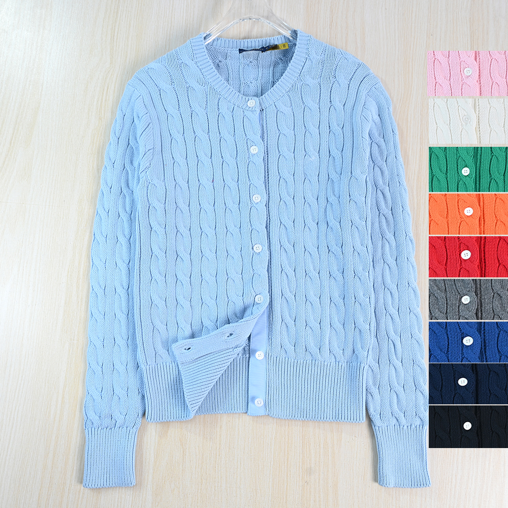 棉线粗针绞花圆领长袖开身毛衣