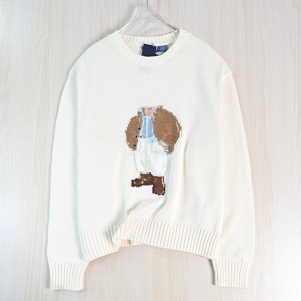 卡通熊粗针棉线圆领长袖针织毛衣