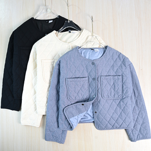 瑞典单菱格绗缝双贴袋夹棉休闲薄棉衣 思琪女装 2510