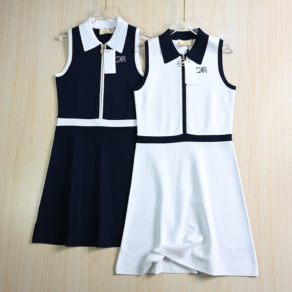 思琪女装 254/24 美M系 气质撞色翻领半拉链修身无袖针织连衣裙