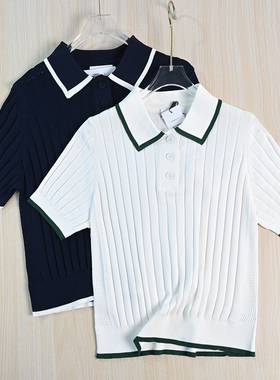 思琪女装261/22法国单气质撞色边Polo领短款休闲短袖针织衫