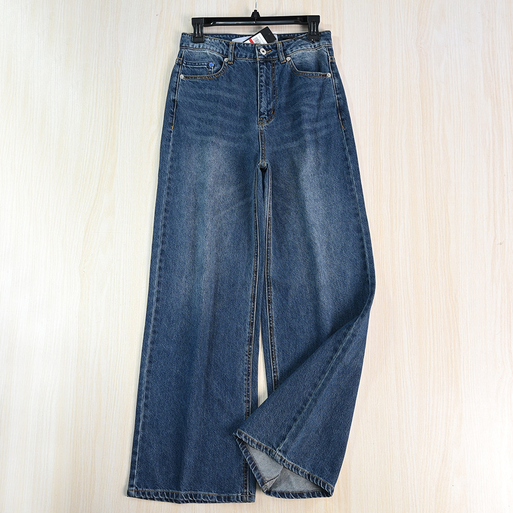 水洗棉高腰阔腿宽松休闲牛仔长裤