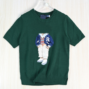 短袖 思琪女装 美国单卡通熊粗针棉线混纺圆领短款 毛衣 2512