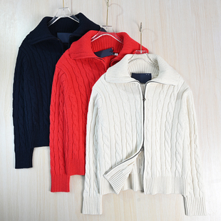 针织开衫 思琪女装 美国单粗针绞花翻领拉链休闲长袖 2512