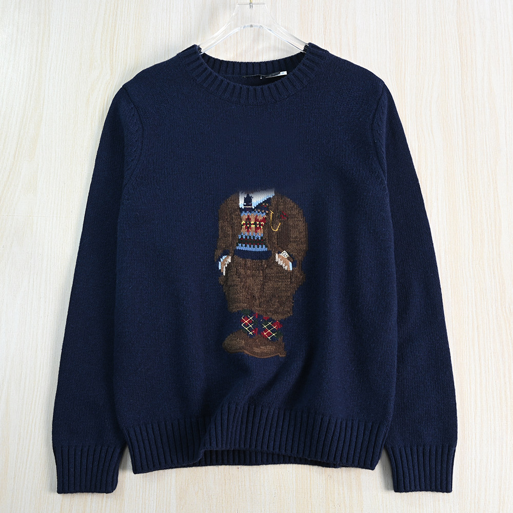 thumbnail for Siqi Women's 258 28 Classic Cartoon Bear Coarse Stitch Wool-Blend Crew Neck Long Sleeve Knit Sweater
