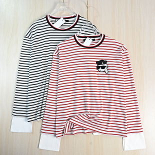 针织衫 思琪女装 美系软和条纹亮片头像圆领宽松休闲长袖 261