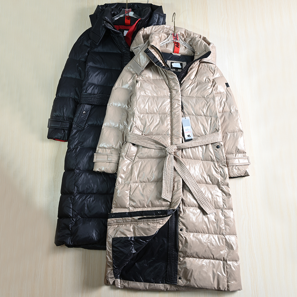 厚實保暖白鴨絨連帽中長款羽絨服