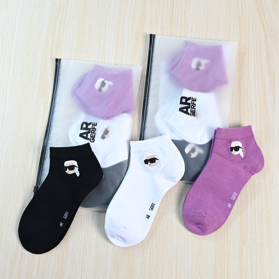 棉质刺绣卡通头像针织短袜3双装