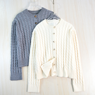 针织开衫 思琪女装 北欧通勤软和绞花圆领休闲长袖 261