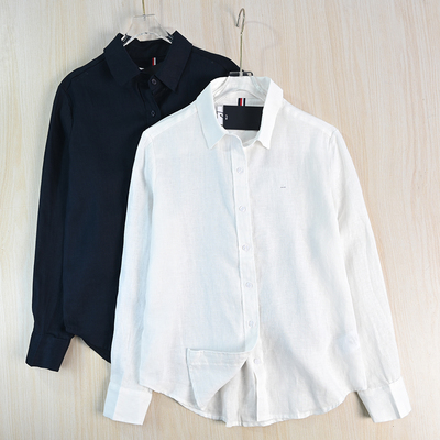 通勤刺绣亚麻宽松休闲长袖衬衫