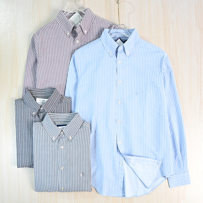 刺绣通勤系扣领休闲长袖条纹衬衫