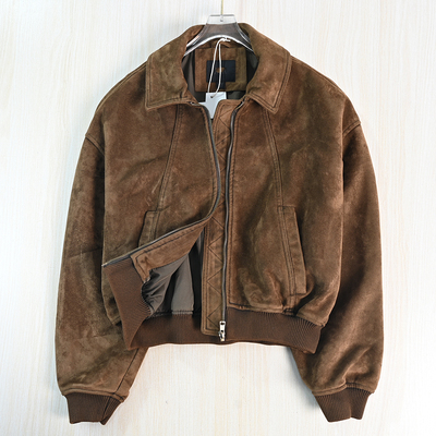 复古时髦麂皮绒翻领休闲夹克外套