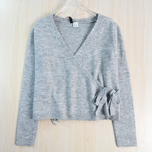 针织开衫 29瑞典单软糯叠襟绑带V领休闲长袖 2512 思琪女装