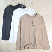 思琪女装 T恤 高克重棉质毛边亨利领宽松休闲插肩长袖 261