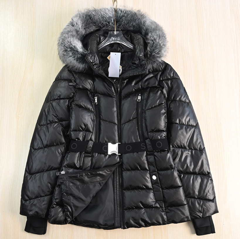 思琪女装2510/16 厚实光面连帽可脱卸毛领夹棉防风袖保暖休闲棉服