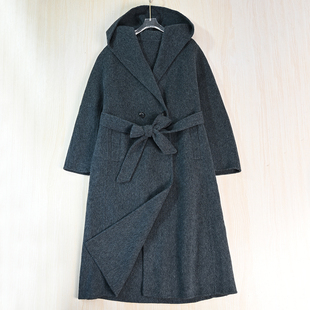 气质双面呢连帽一粒扣系腰带长款 羊毛大衣外套 2512 思琪女装