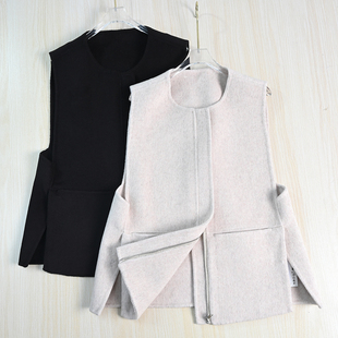 毛呢马夹 22北欧风气质双面呢圆领拉链无袖 思琪女装 259