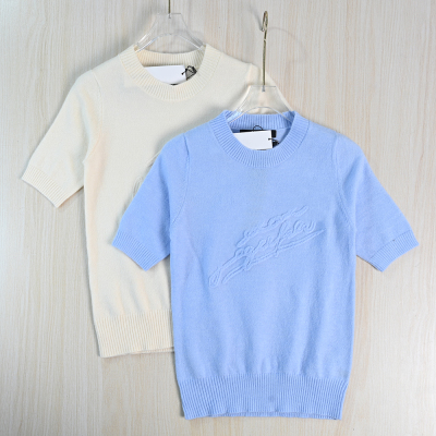 软糯植绒字母圆领修身短袖针织衫