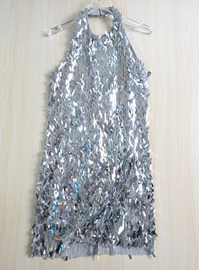 思琪女装 257/7时尚性感亮片修身挂脖蕾丝连衣裙