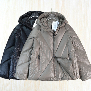 蓬松90白鸭绒绗缝连帽插肩保暖羽绒服 思琪女装 2512