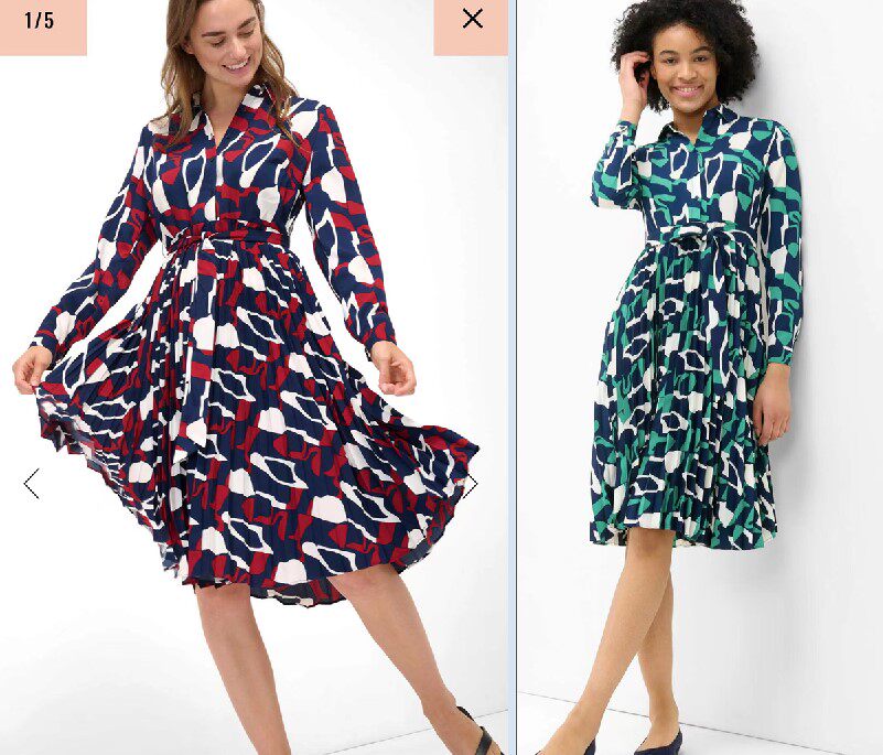 思琪女装 德系风格 优雅几何拼色方领半纽扣拼接百褶中长款连衣裙