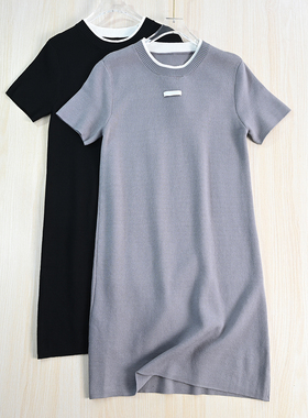 思琪女装259/01 气质感双层撞色领修身短袖针织连衣裙