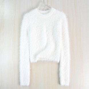 西班牙单 软糯拉绒圆领休闲长袖 短款 思琪女装 针织衫 2512