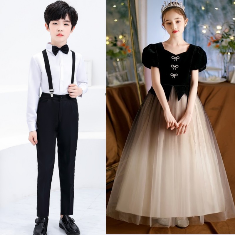 中小学生合唱表演服男童背带裤套装主持人礼服男孩女孩钢琴演出服