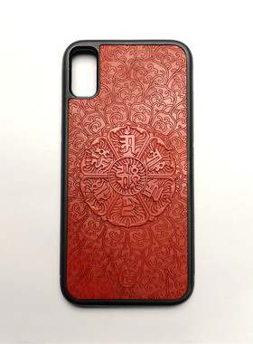 大漆雕漆 六字箴言大明咒 漆器手机壳适用于iPhone11/12ProXSMAX