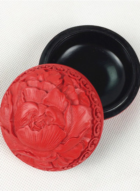 燕京八绝 北京特色工艺品 3寸漆器大漆盒 雕漆首饰盒粉盒印泥盒