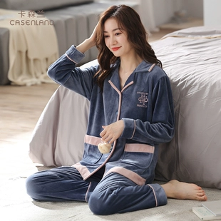 套装 海岛绒睡衣女秋冬季 2022新款 法兰绒加厚加绒珊瑚绒家居服薄款