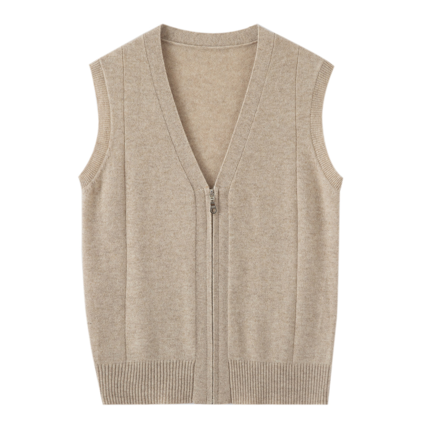 V领拉链百分百纯羊绒马甲女无袖针织开衫薄款叠穿百搭坎肩外套