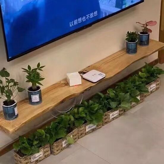 客厅简约现代原木挂墙电视柜整块实木一字隔板小户型悬空实木板