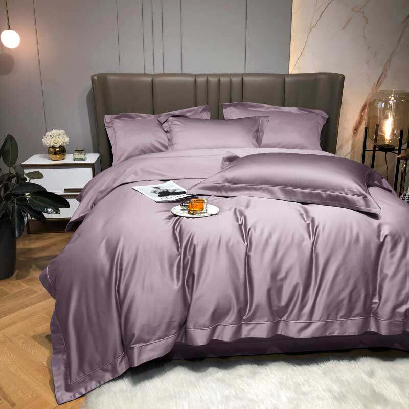 纯棉贡缎高档轻奢床上四件套全棉长绒棉双人床单被套结婚100纯色