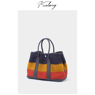 isolazy/“中古彩虹花园”半手缝蜡线钢五金羊毛呢手提包