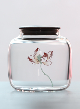 高硼硅玻璃纯透茶叶罐 高颜值莲花款茶罐子 咖啡罐玻璃密封罐