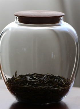 实木盖高颜值玻璃茶叶罐茶仓 咖啡罐透明精品高档陈皮储存罐子